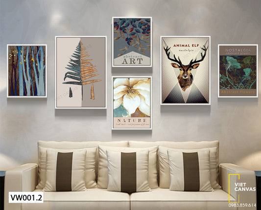 Bộ 6 Tranh Rừng Cây, Hoa Lá Và Hươu - VW001.2