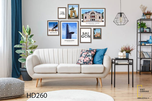 Bộ 7 Tranh Chiếc Cầu, Nhà Hát, Tòa Nhà Bitexco, Nhà Thờ Đức Bà Và Quotes Sài Gòn - HD260