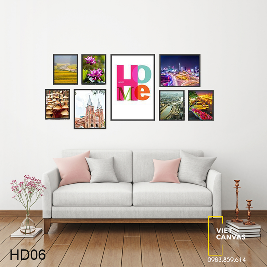 Bộ 8 Tranh Đồng Lúa, Nón Lá, Hoa Súng, Quotes Và Khung Cảnh Sài Gòn - HD006