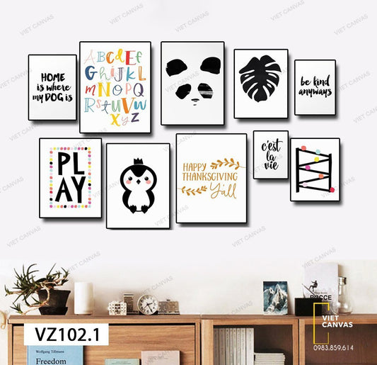 Bộ 10 Tranh Gấu, Chim Cánh Cụt, Lá Cây Và Quotes - VZ102.1