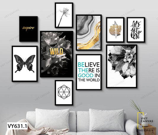 Bộ 10 Tranh Hoa, Bướm Và Quotes - VY631.1