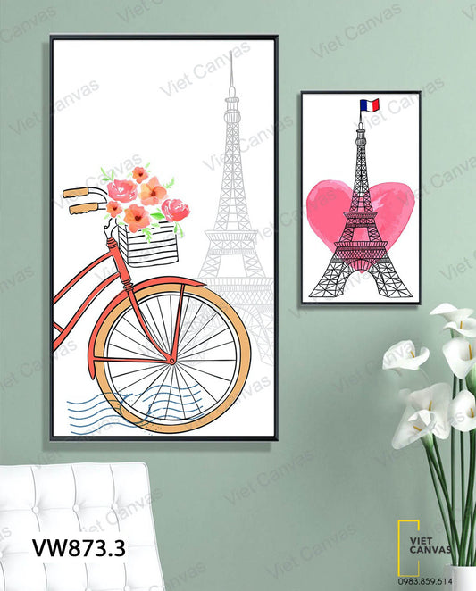 Bộ 2 Tranh Xe Đạp Và Tháp Paris - VW873.3