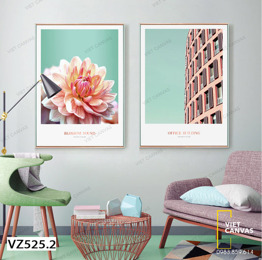 Bộ 2 Tranh Đóa Hoa Rực Rỡ Và Tòa Nhà - VZ525.2