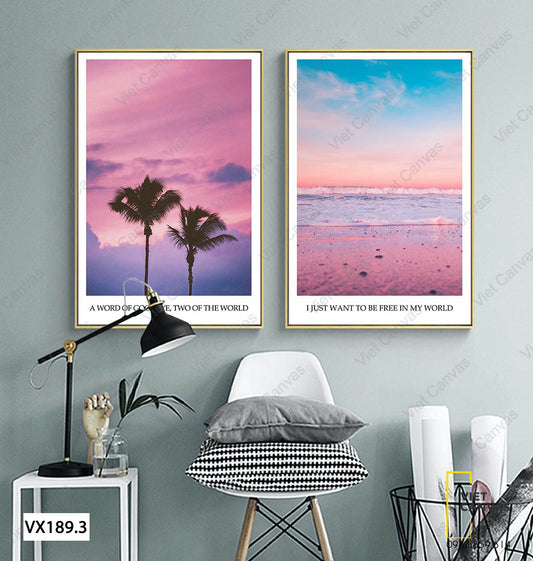 Bộ 2 Tranh Biển Và Cây Cau Dưới Mây Hồng - VX189.3