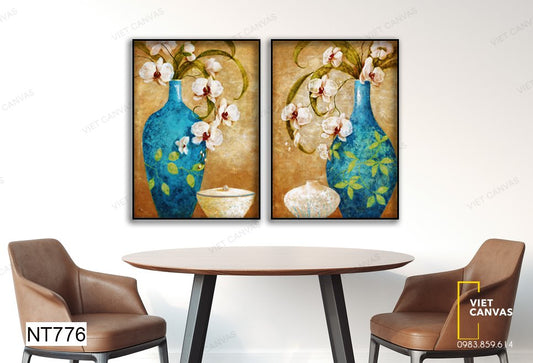Bộ 2 Tranh Bình Bông Xanh - NT776