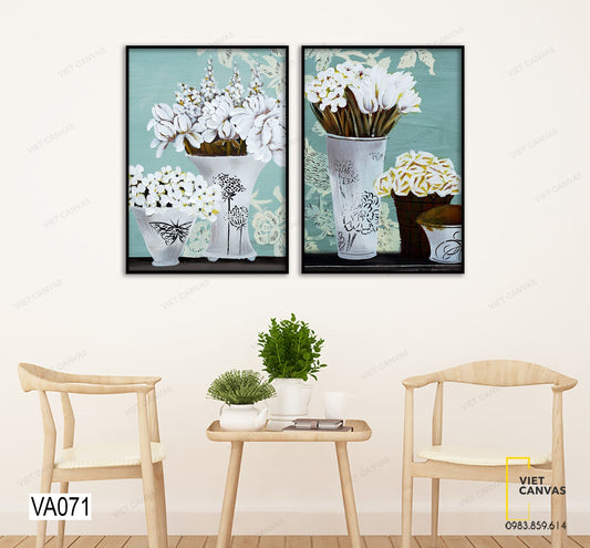Bộ 2 Tranh Chậu Hoa Trắng - VA071