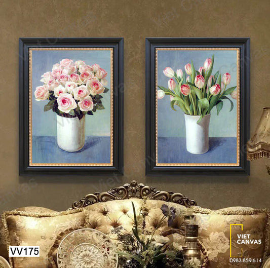 Bộ 2 Tranh Chậu Hoa Hồng Và Tulip - VV175