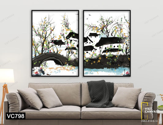 Bộ 2 Tranh Cảnh Cây Cầu Nhỏ - VC798