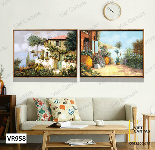 Bộ 2 Tranh Ngôi Nhà Và Khu Vườn - VR958
