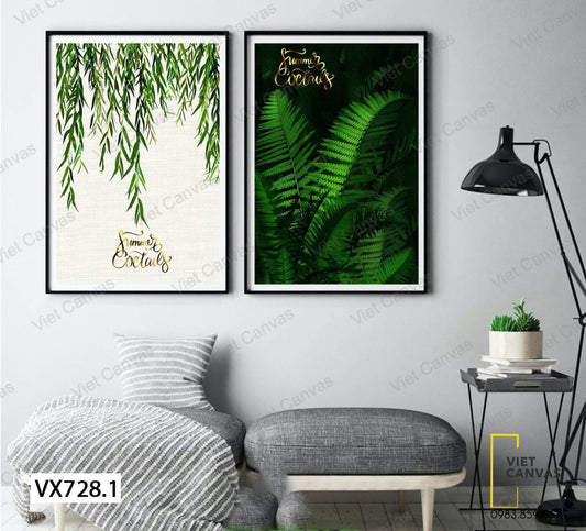 Bộ 2 Tranh Nhành Lá Và Cây Dương Xỉ Xanh Mát - VX728.1