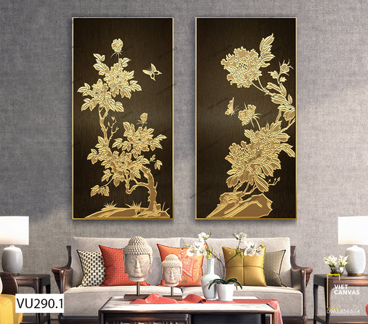 Bộ 2 Tranh Cây Hoa Và Bươm Bướm - VU290.1