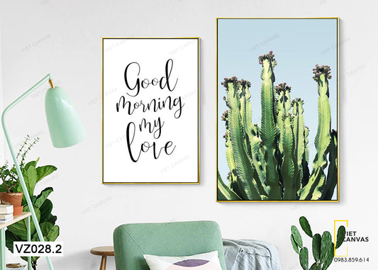 Bộ 2 Tranh Cây Xương Rồng Nở Hoa Và Quotes - VZ028.2
