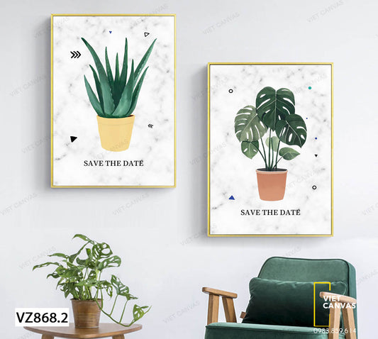 Bộ 2 Tranh Cây Xương Rồng Và Cây Lá Xanh - VZ868.2