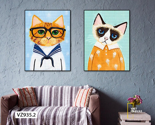 Bộ 2 Tranh Chân Dung Hai Chú Mèo - VZ935.2