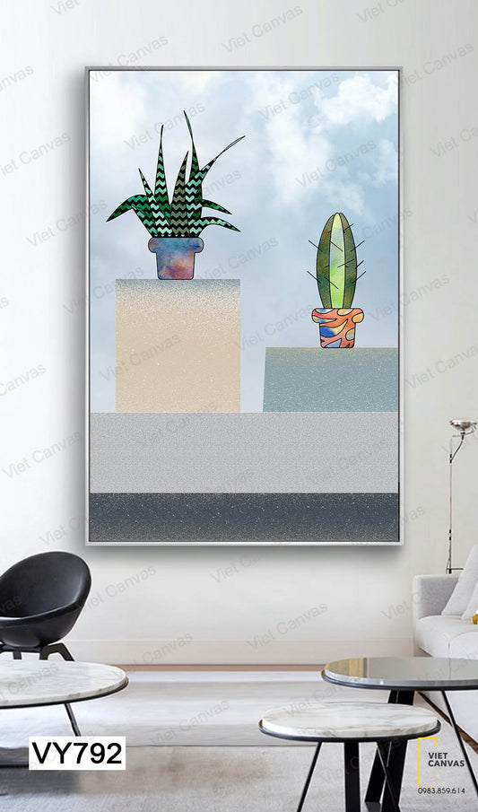 Tranh Chậu Cây Lưỡi Hổ Và Cây Xương Rồng - VY792