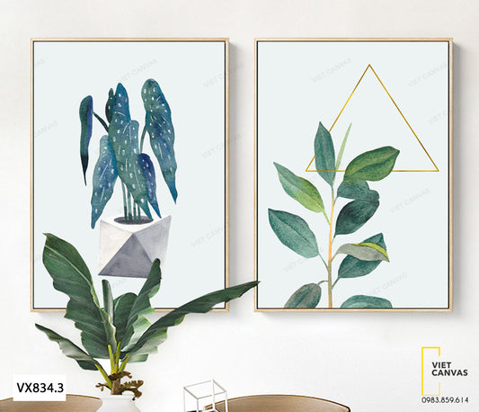 Bộ 2 Tranh Chậu Cây Và Cành Lá - VX834.3
