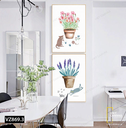 Bộ 2 Tranh Chậu Hoa Và Sen Đá - VZ869.3