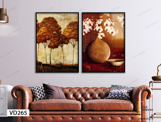 Bộ 2 Tranh Chậu Lan Và Hàng Cây Lá Vàng - VD265