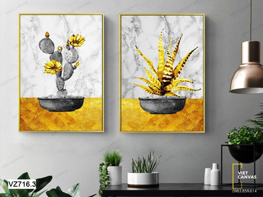 Bộ 2 Tranh Chậu Xương Rồng Nở Hoa Và Xương Rồng Móng - VZ716.3