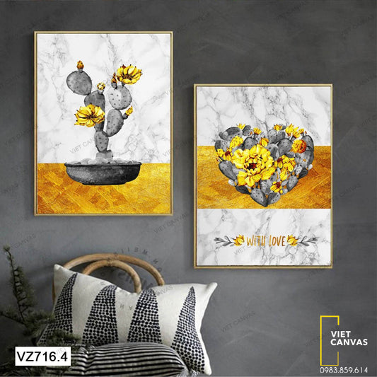 Bộ 2 Tranh Chậu Xương Rồng Nở Hoa Và Xương Rồng Trái Tim - VZ716.4