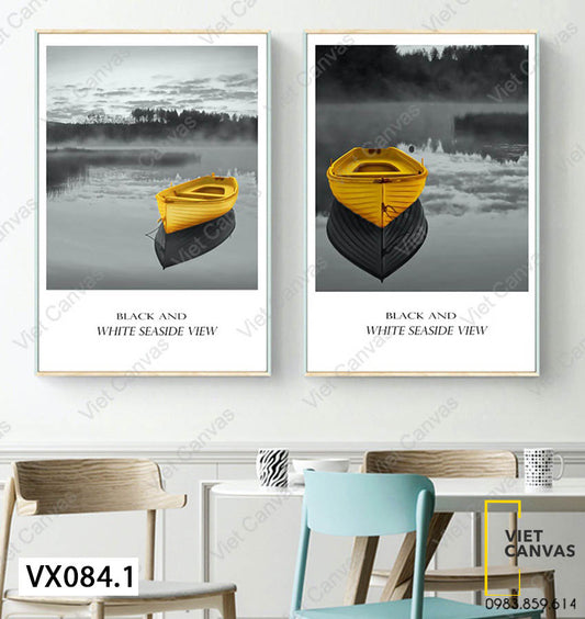 Bộ 2 Tranh Chiếc Thuyền Vàng Trên Sông - VX084.1