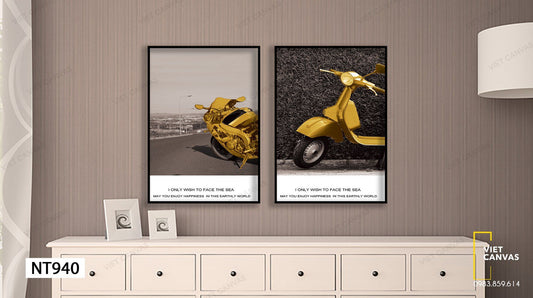 Bộ 2 Tranh Chiếc Xe Cổ Màu Vàng - NT940