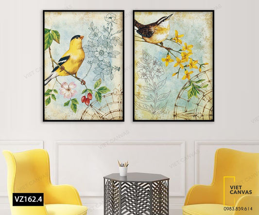 Bộ 2 Tranh Những Chú Chim Đậu Cành Hoa - VZ162.4