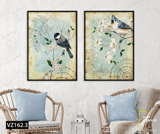 Bộ 2 Tranh Hai Chú Chim Bên Cành Hoa - VZ162.3