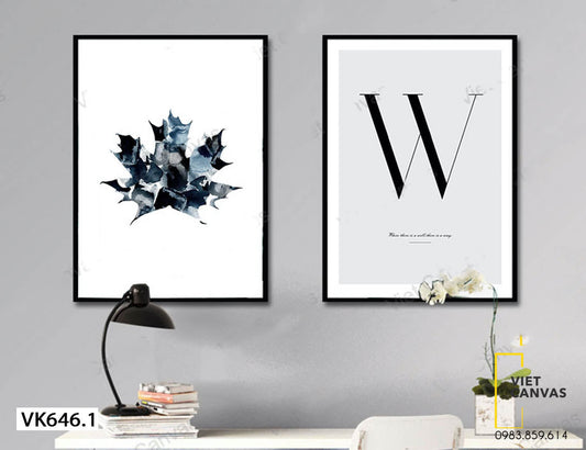 Bộ 2 Tranh Chữ W Và Khắc Họa Lá Cây - VK646.1