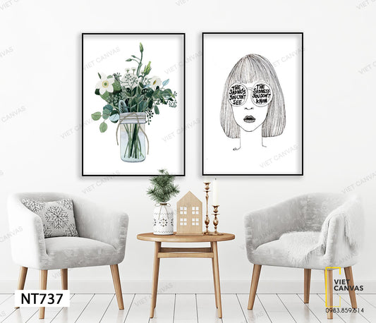 Bộ 2 Tranh Cô Gái Điệu Đà Và Lọ Cây Xanh - NT737