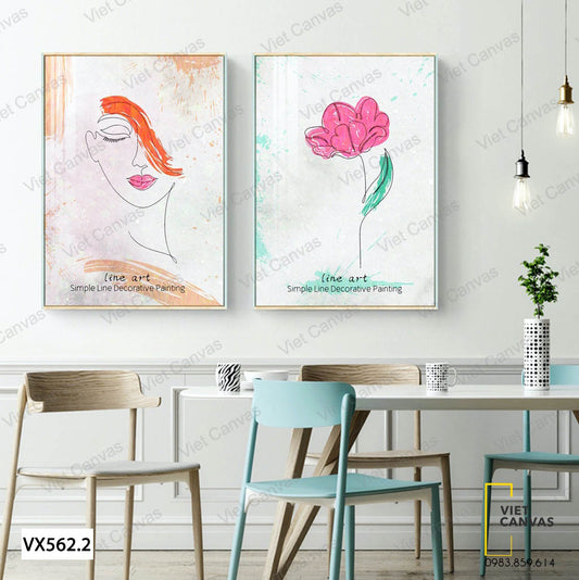 Bộ 2 Tranh Cô Gái Và Bông Hoa Hồng - VX562.2