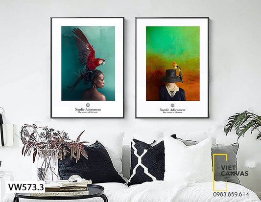 Bộ 2 Tranh Cô Gái Và Chim Vẹt - VW573.3