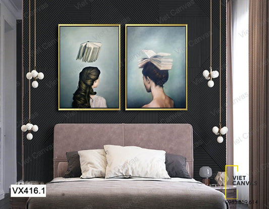 Bộ 2 Tranh Cô Gái Và Sách - VX416.1