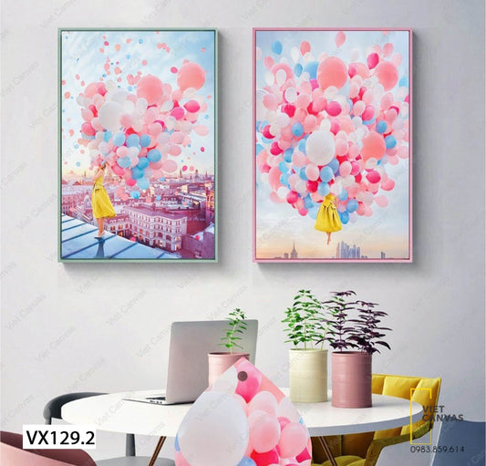 Bộ 2 Tranh Cô Gái Với Bóng Bay Đầy Màu Sắc - VX129.2