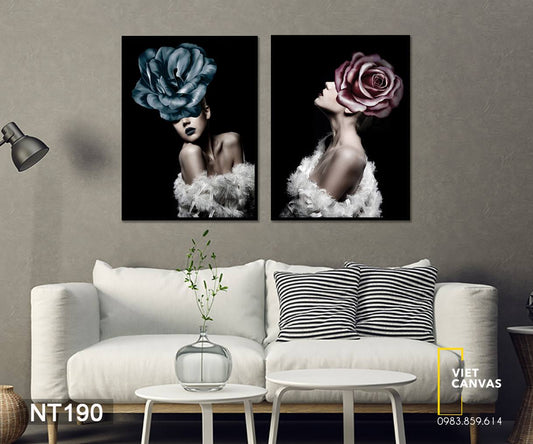 Bộ 2 Tranh Cô Gái Và Hoa Hồng - NT190