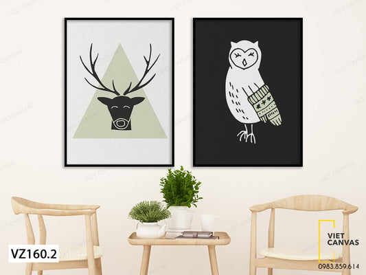 Bộ 2 Tranh Sừng Hươu Và Cú Mèo - VZ160.2