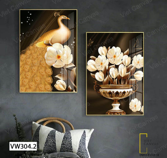 Bộ 2 Tranh Công Và Hoa Khoe Sắc - VW304.2