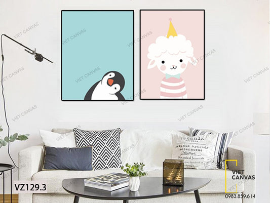 Bộ 2 Tranh Cừu Xinh Và Cánh Cụt Dễ Thương - VZ129.3
