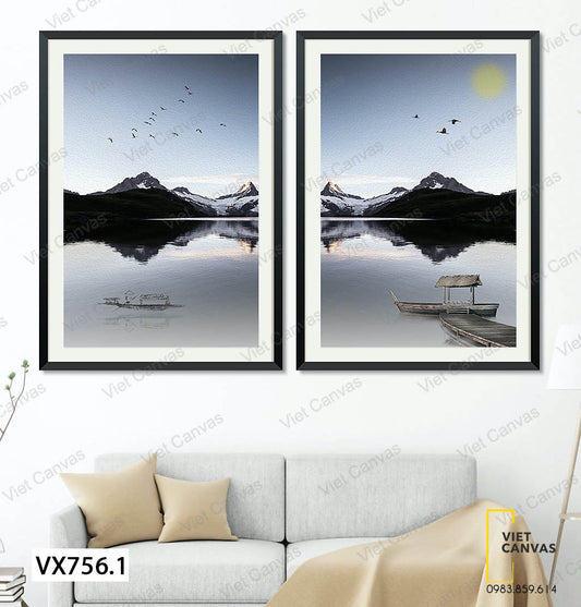 Bộ 2 Tranh Đá Ngã Bóng Xuống Sông - VX756.1