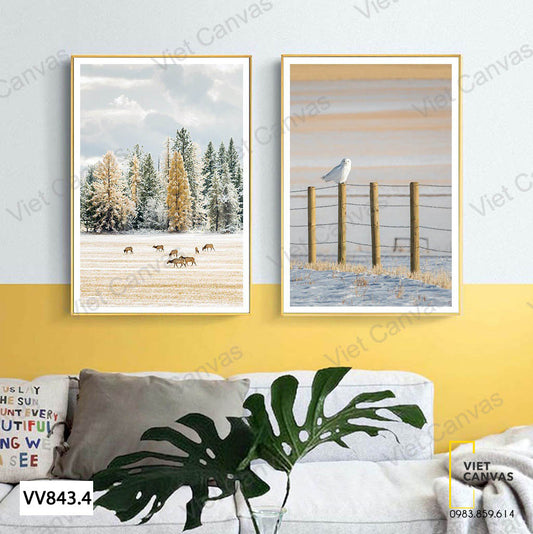 Bộ 2 Tranh Đàn Nai Và Chú Chim - VV843.4
