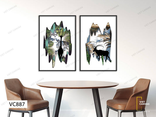 Bộ 2 Tranh Hươu Và Hươu Cao Cổ Trong Rừng - VC887