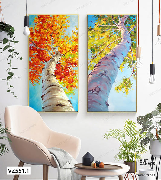 Bộ 2 Tranh Lá Khoe Sắc Dưới Tán Cây - VZ551.1