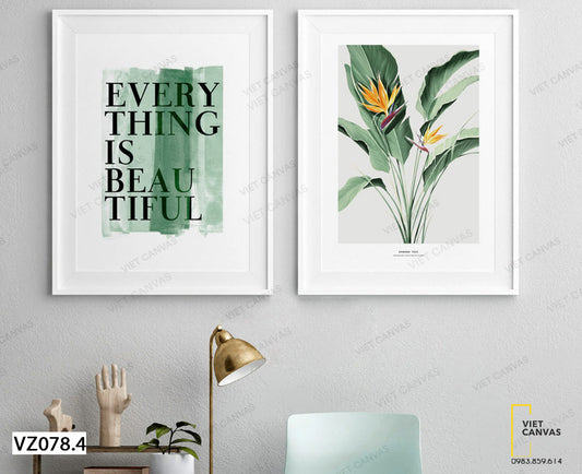 Bộ 2 Tranh Lá Cây Và Quotes Everything Is Beautiful - VZ078.4