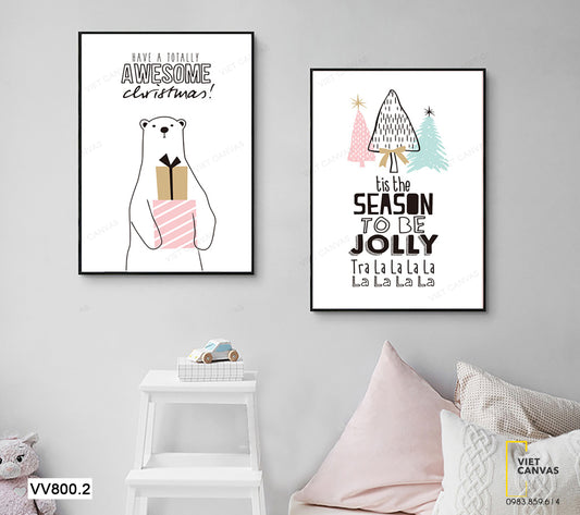 Bộ 2 Tranh Gấu Trắng Và Cây Thông Noel - VV800.2