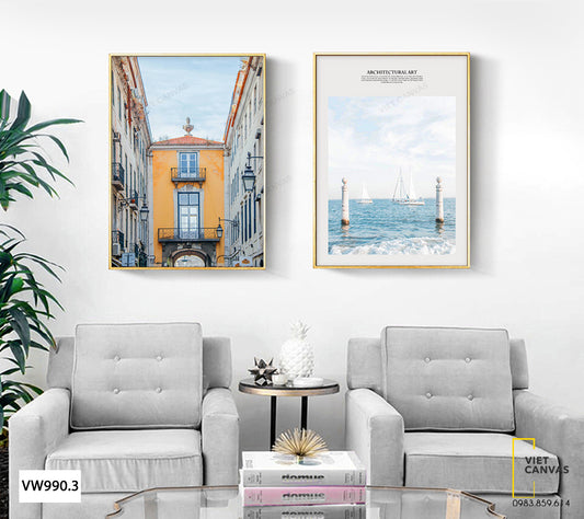 Bộ 2 Tranh Tòa Lâu Đài Và Bờ Biển - VW990.3