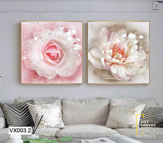 Bộ 2 Tranh Hai Đóa Hoa Đẹp Lung Linh - VX003.2