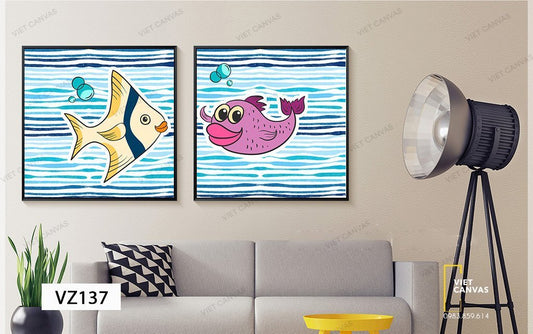 Bộ 2 Tranh Hai Chú Cá Ngộ Nghĩnh - VZ137