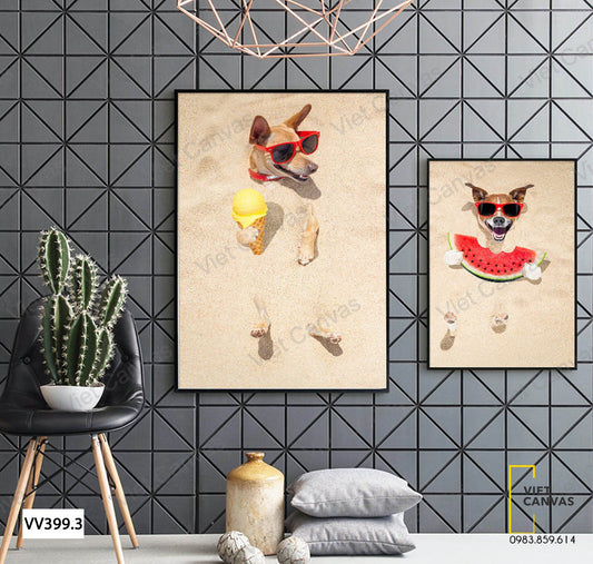 Bộ 2 Tranh Hai Chú Chó Và Bãi Cát - VV399.3