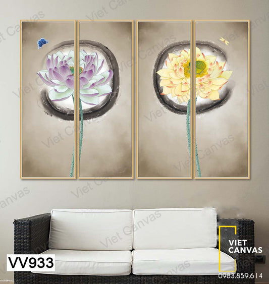 Bộ 4 Tranh Hai Đóa Sen - VV933