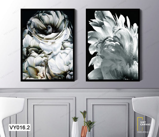 Bộ 2 Tranh Hoa Nở Và Lông Vũ Ấn Tượng - VY016.2